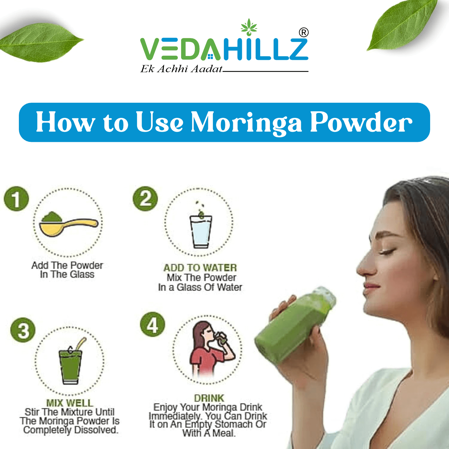 Vedahillz Moringa Powder Made from Carefully Selected Moringa Leaves